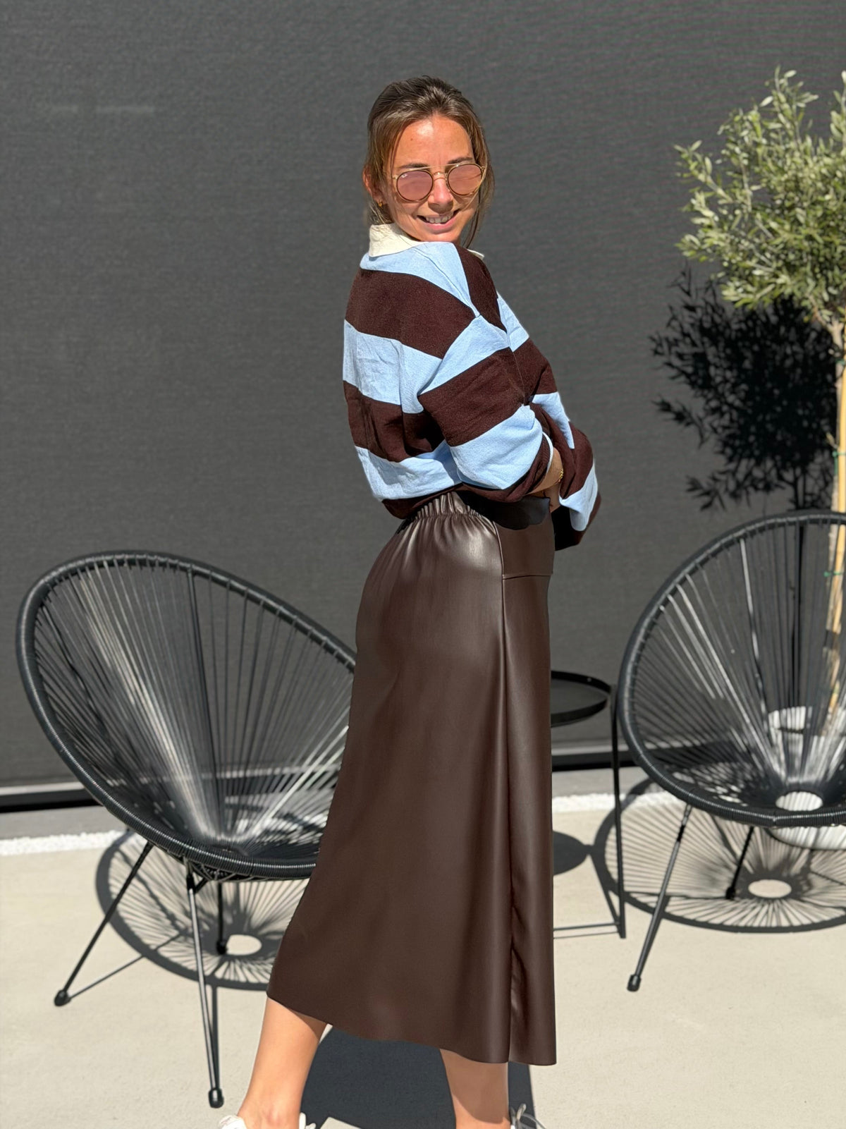 JOMI Faux Leather Rok - Brown