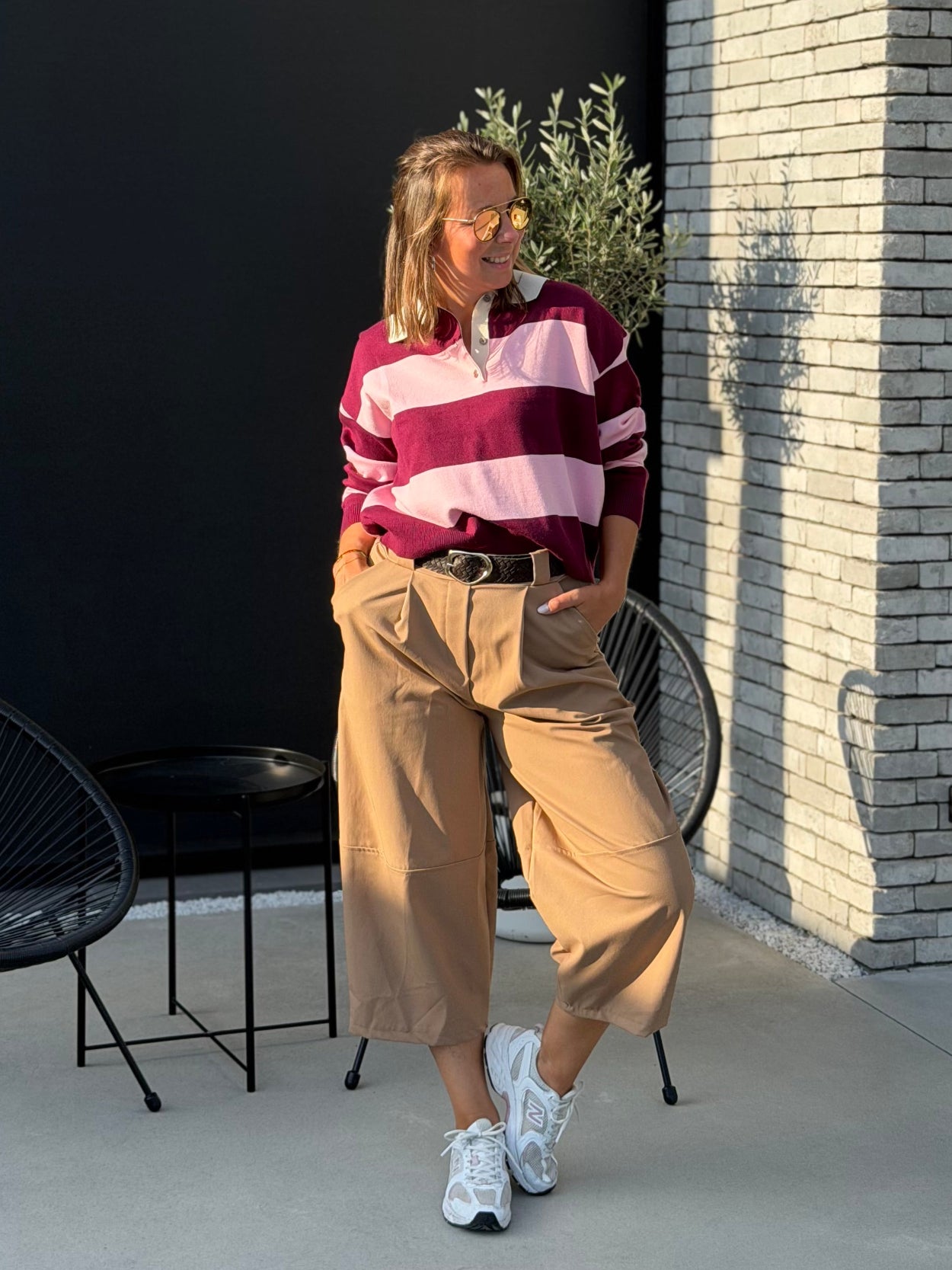 MAEY Polo - Pink/Bordeaux