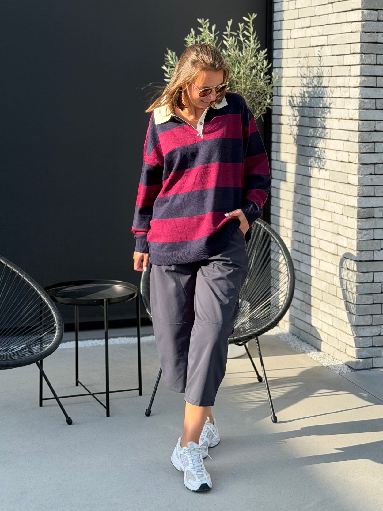 MAYE Oversized Polo - Navy/Bordeaux
