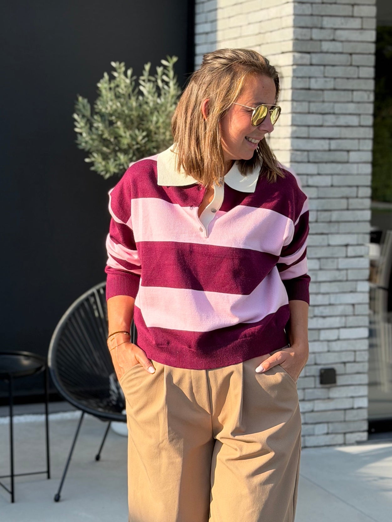MAEY Polo - Pink/Bordeaux