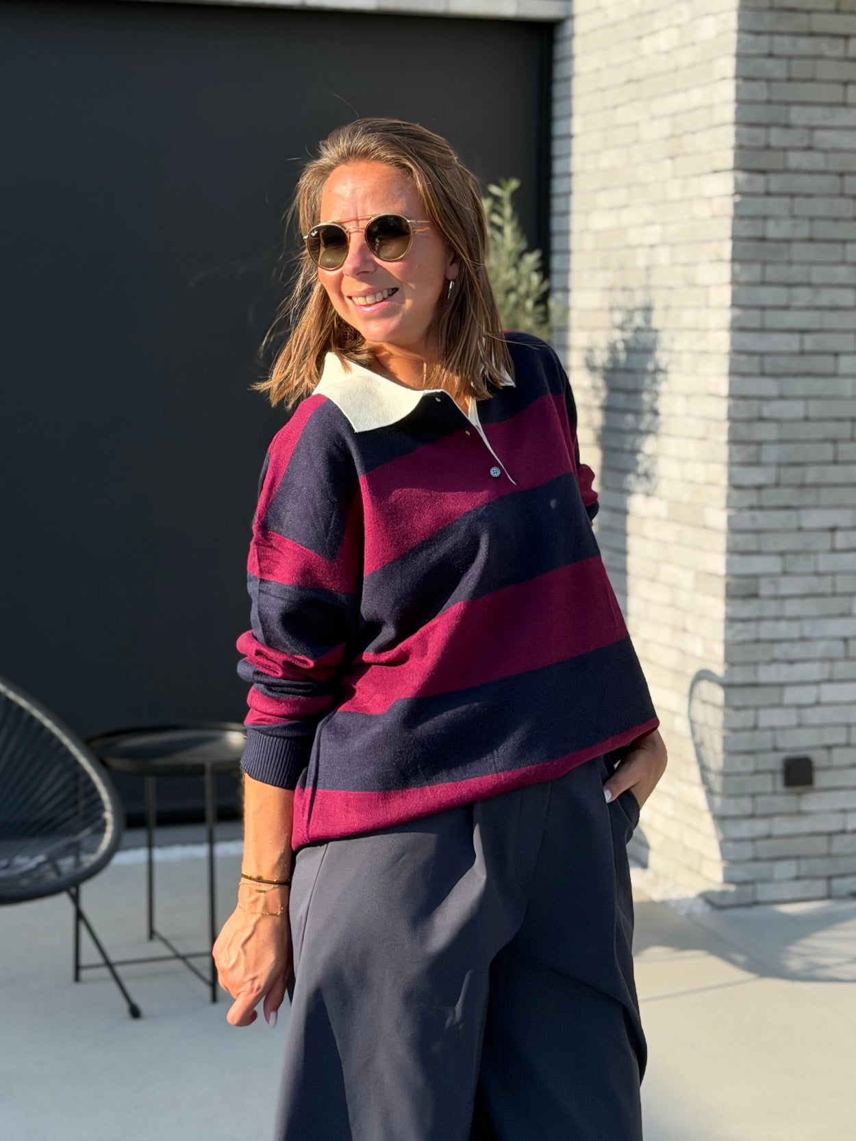 MAYE Oversized Polo - Navy/Bordeaux