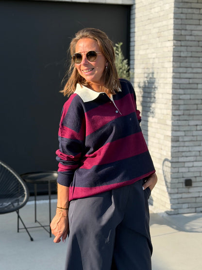 MAYE Oversized Polo - Navy/Bordeaux