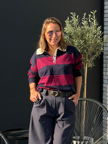 MAYE Oversized Polo - Navy/Bordeaux