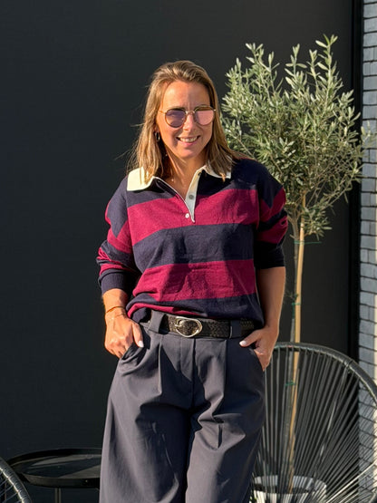 MAYE Oversized Polo - Navy/Bordeaux