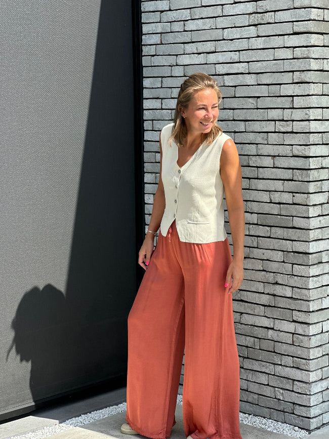 NINA Satin Pants By Mei-Li --  Terracotta